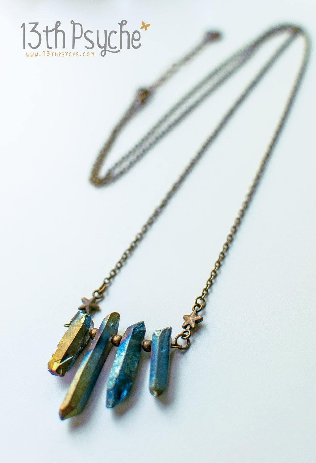 Handmade Bohemian rough quartz crystal point necklace - 13th Psyche