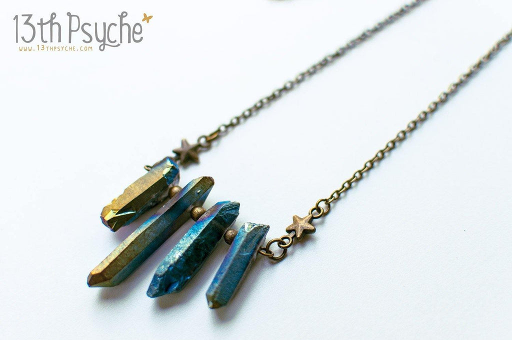 Handmade Bohemian rough quartz crystal point necklace - 13th Psyche