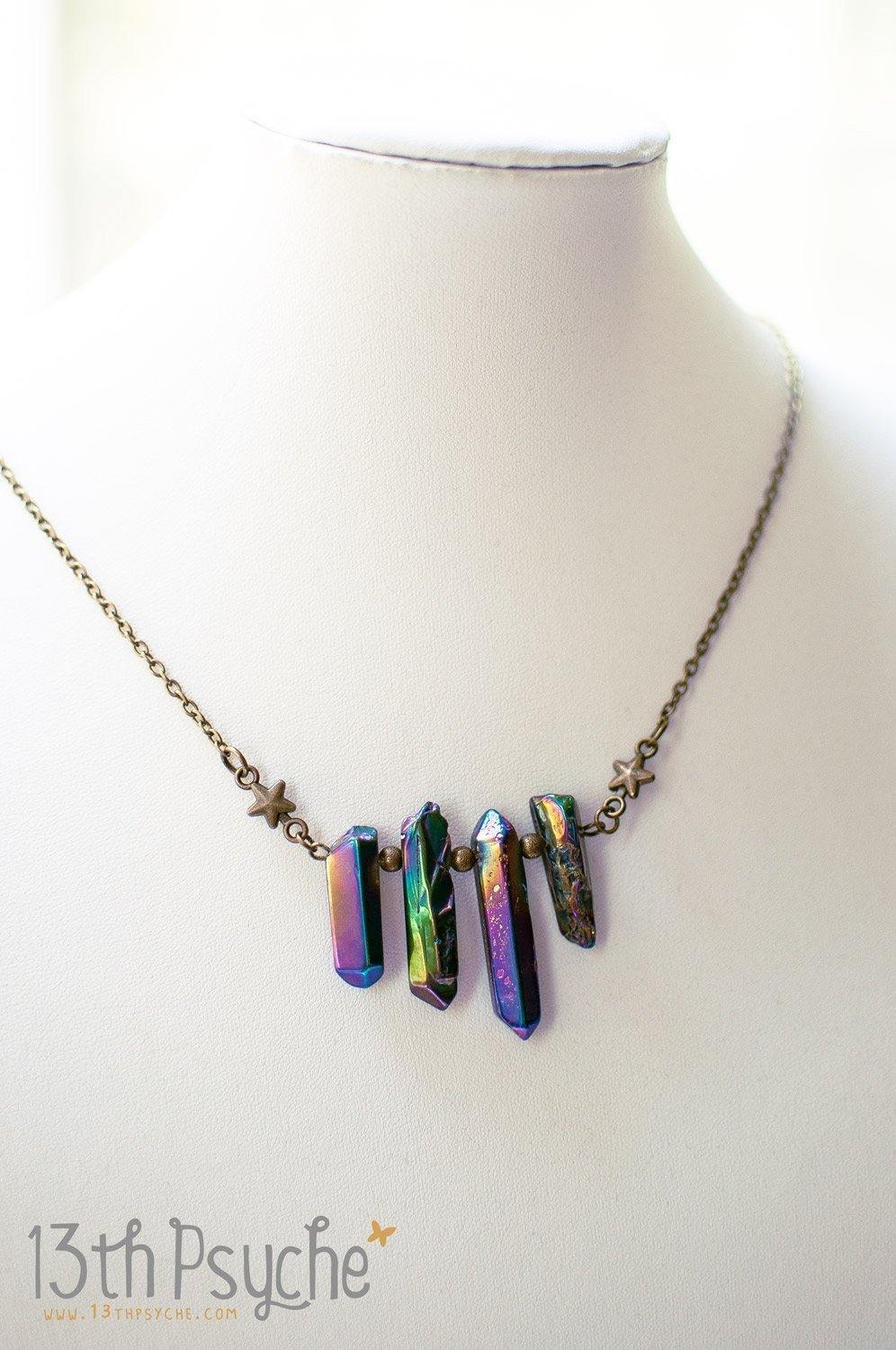 Handmade Bohemian rough quartz crystal point necklace - 13th Psyche