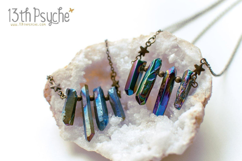 Handmade Bohemian rough quartz crystal point necklace - 13th Psyche