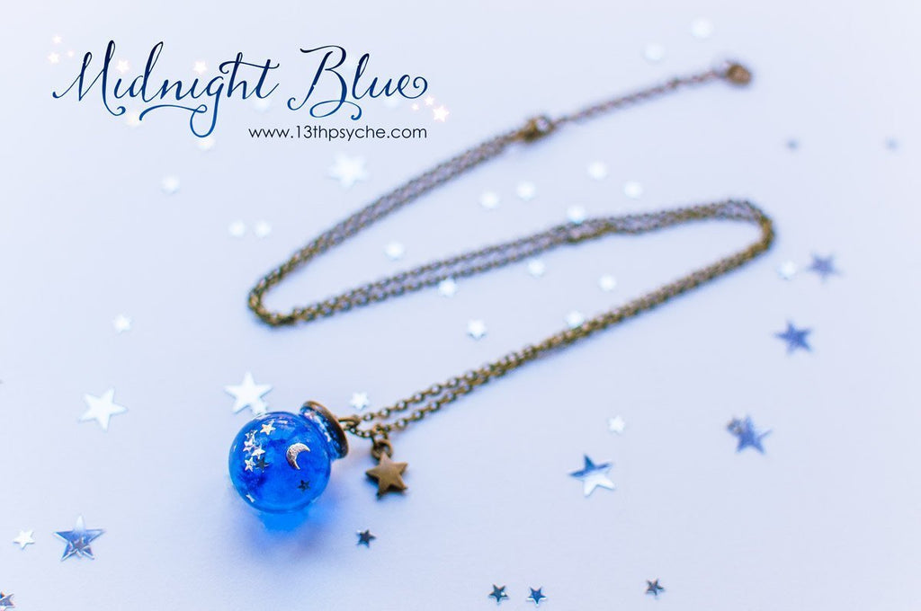 Handmade Moon and stars blue sphere necklace - 13th Psyche
