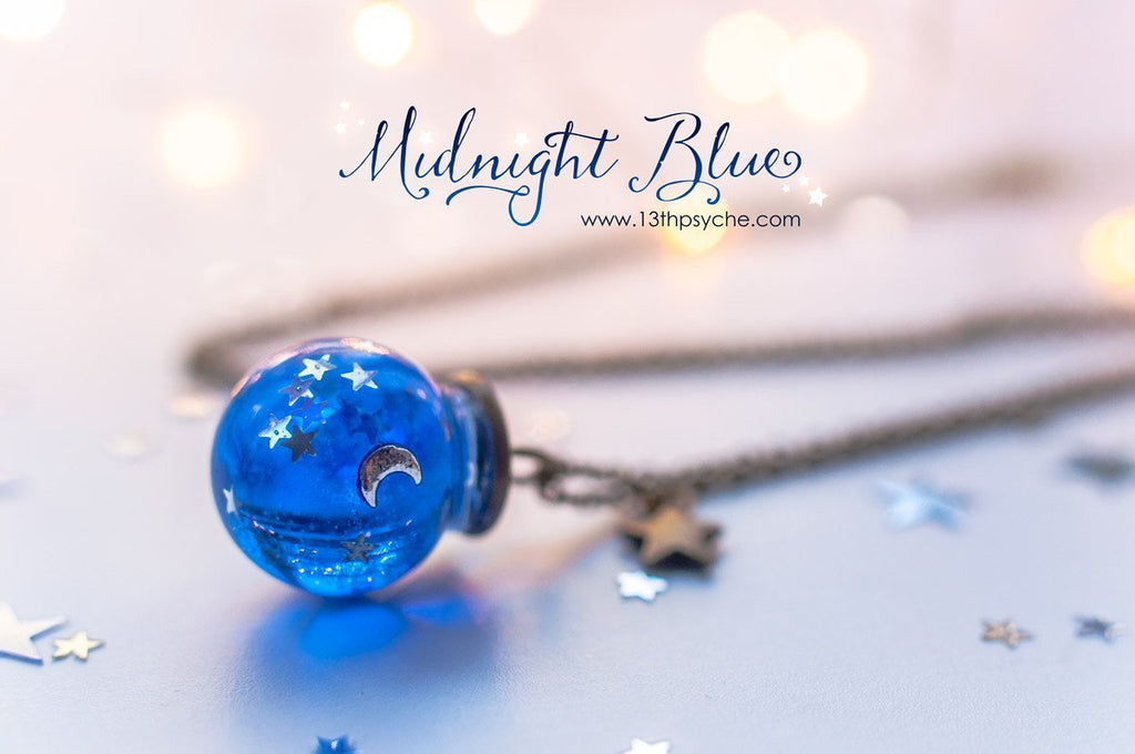 Handmade Moon and stars blue sphere necklace - 13th Psyche