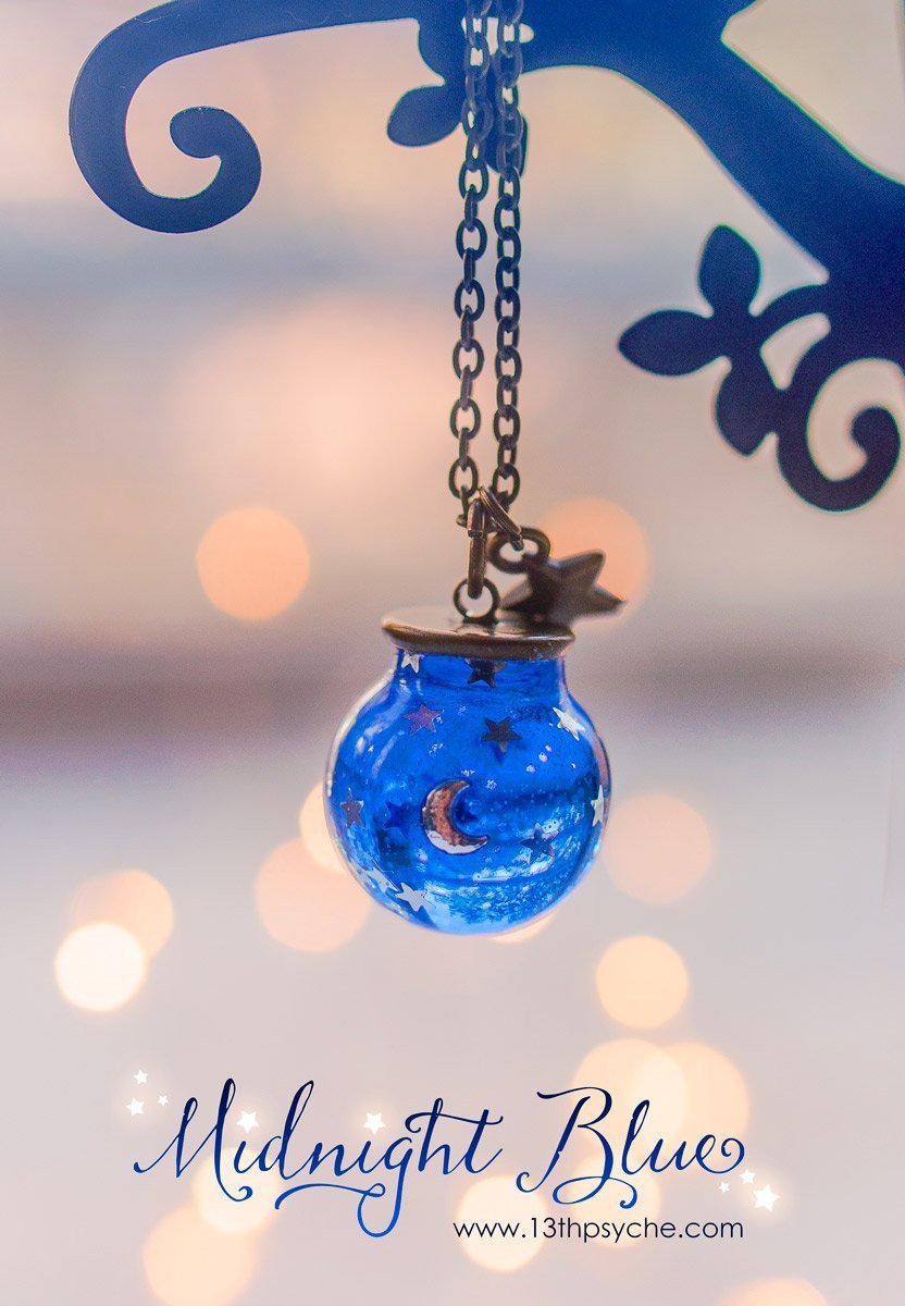 Handmade Moon and stars blue sphere necklace - 13th Psyche