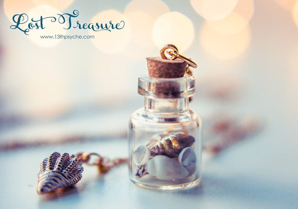 Handmade Gold shell bottle pendant necklace - 13th Psyche