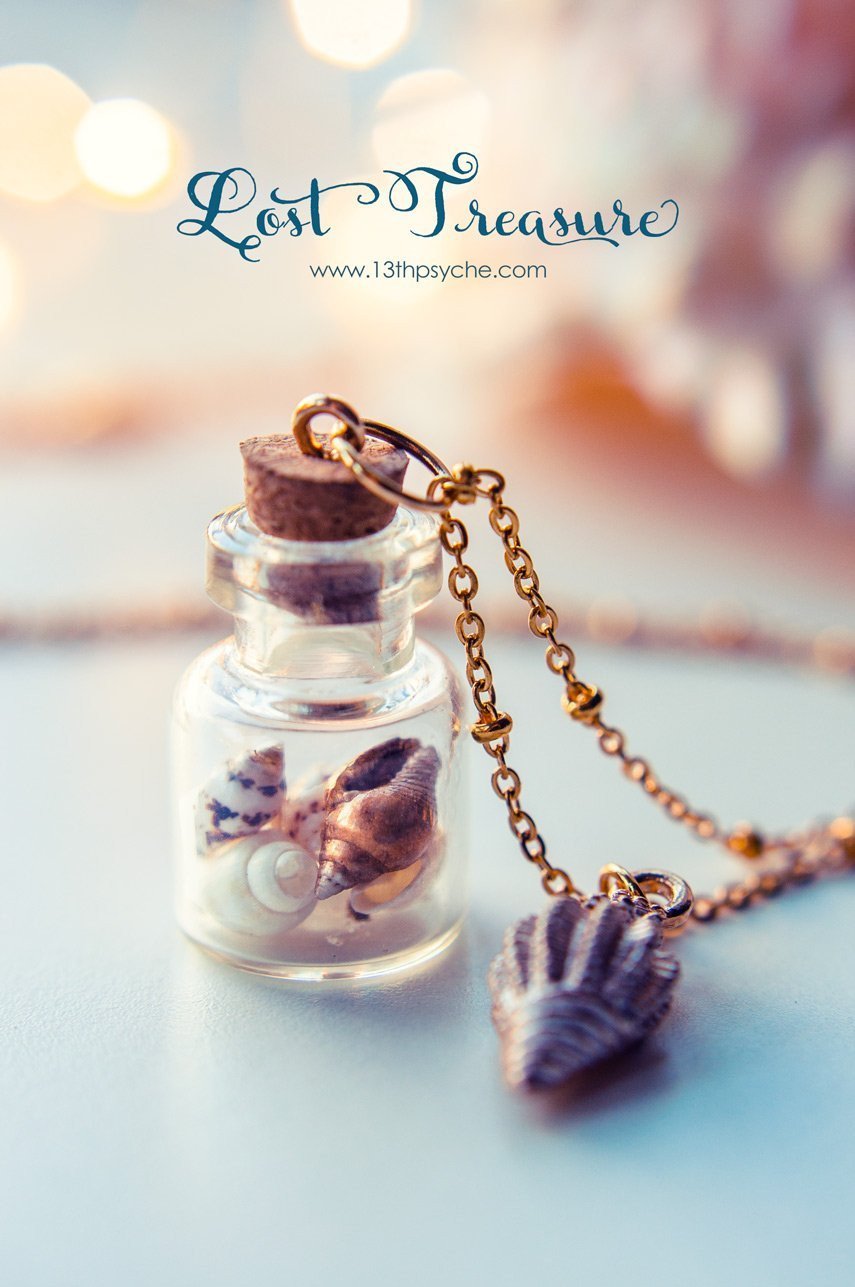 Handmade Gold shell bottle pendant necklace - 13th Psyche