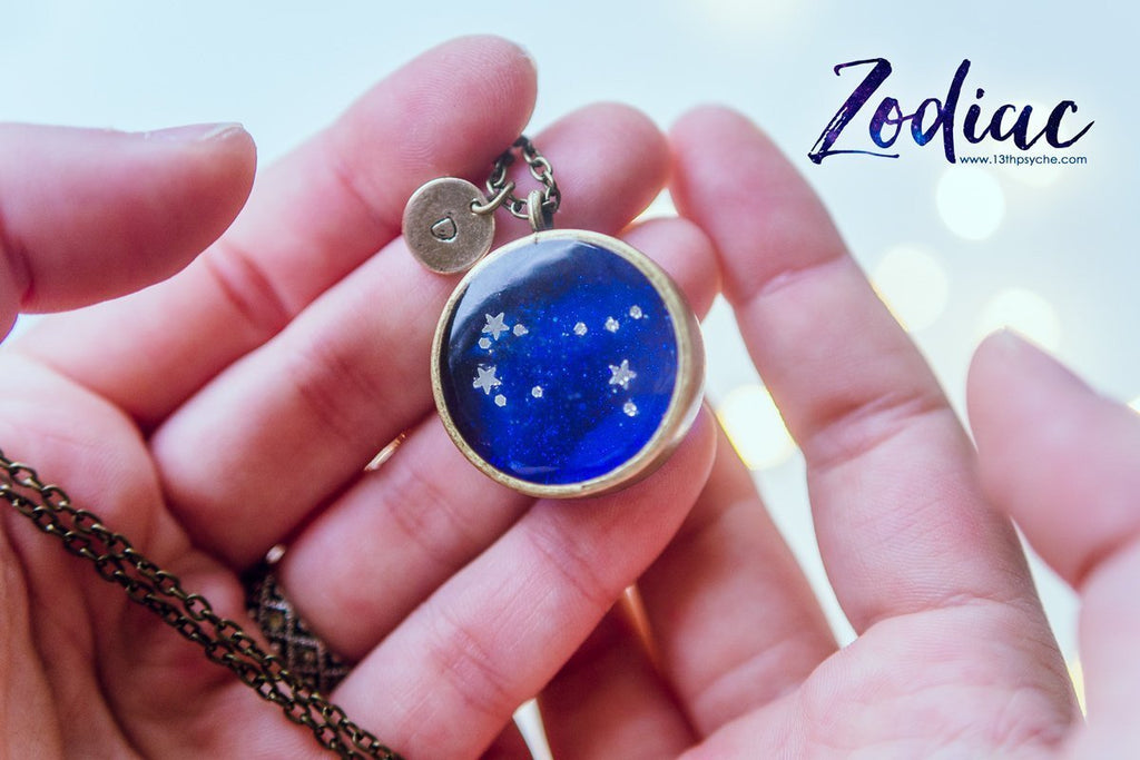 Handmade Zodiac jewelry, Gemini constellation necklace. - 13th Psyche