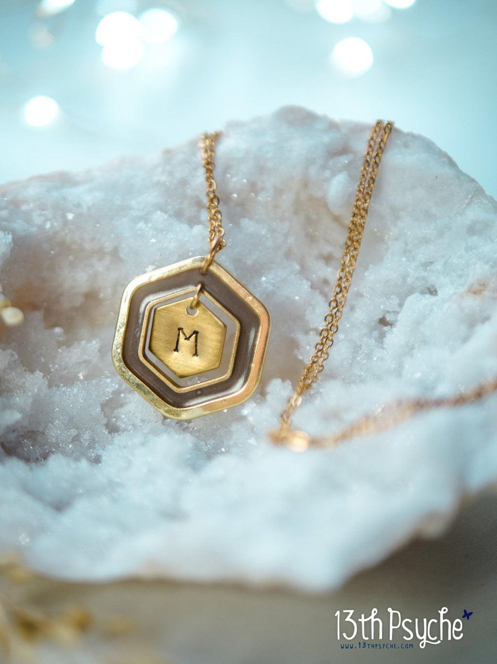 Handmade Personalized resin hexagon initial pendant necklace - 13th Psyche