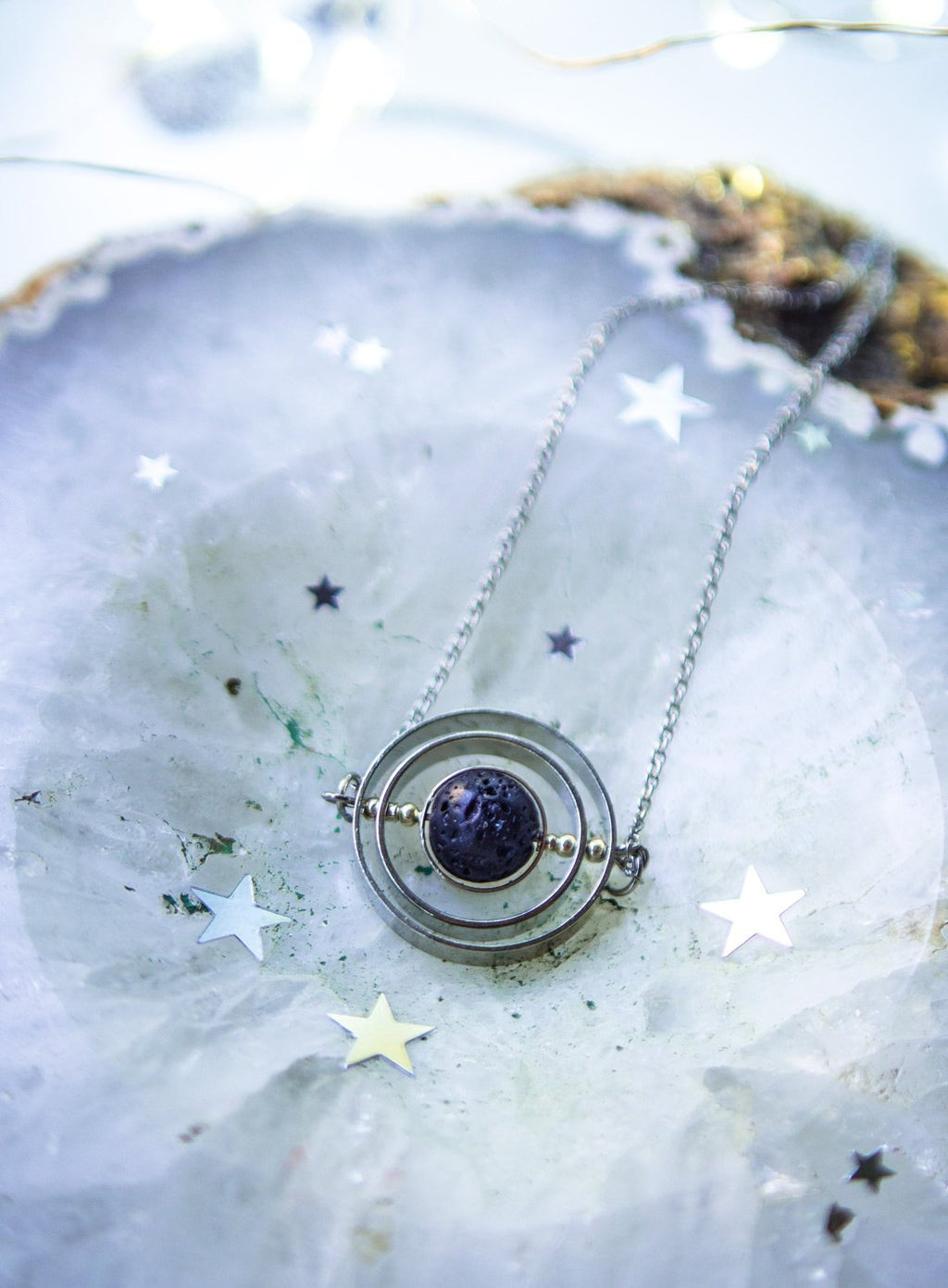Handmade Galaxy inspired asteroid silver spinner necklace - 13th Psyche