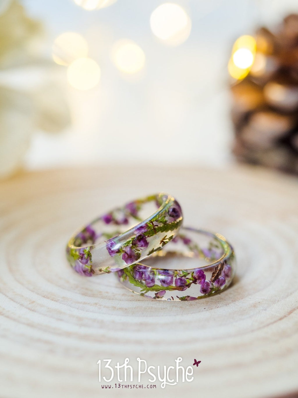 Handmade Dried pink heather flower resin ring - 13th Psyche