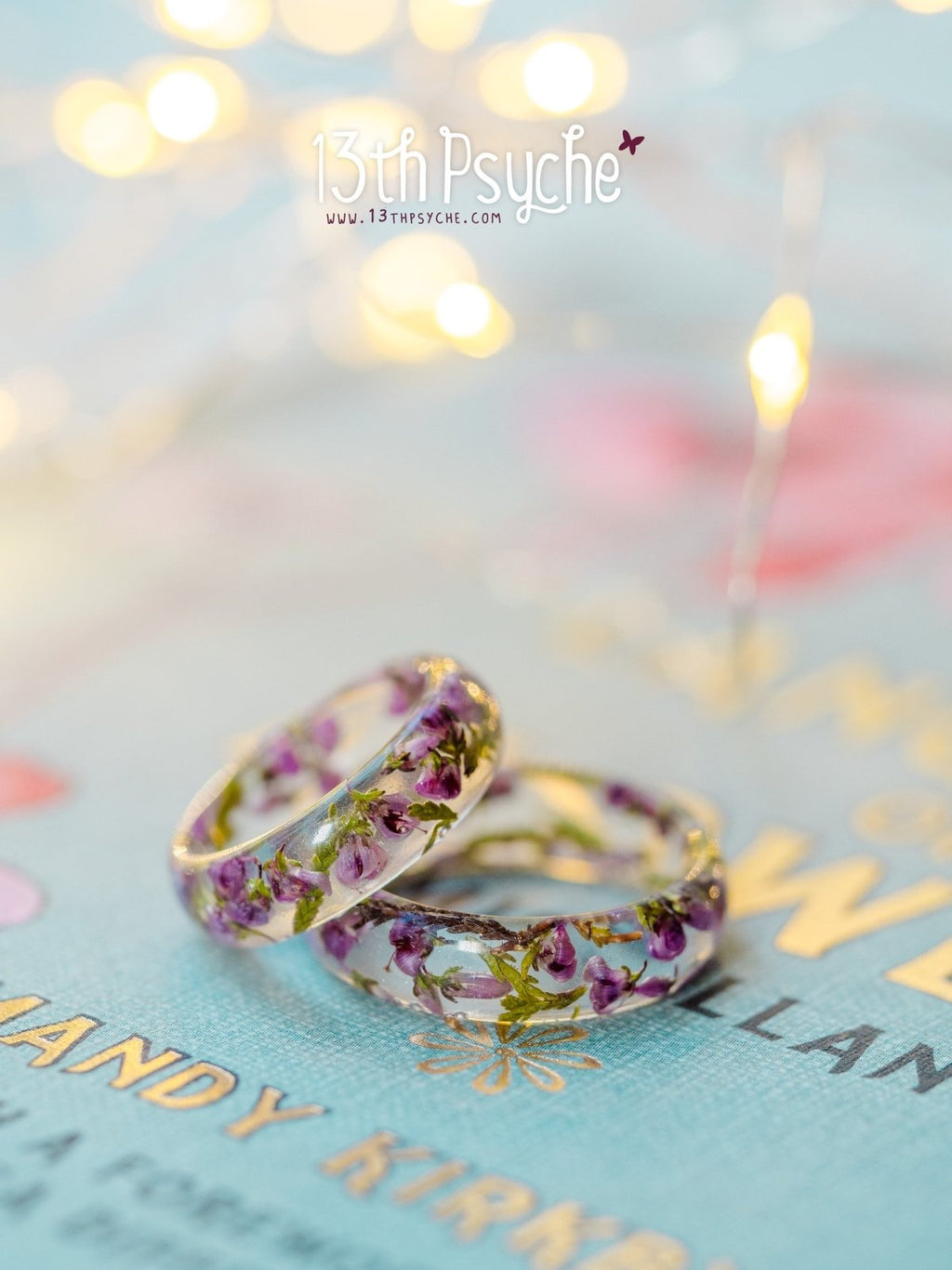 Handmade Dried pink heather flower resin ring - 13th Psyche