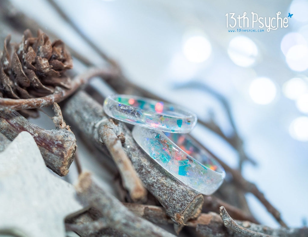 Handmade Winter inspired frost resin ring, snow ring - 13th Psyche