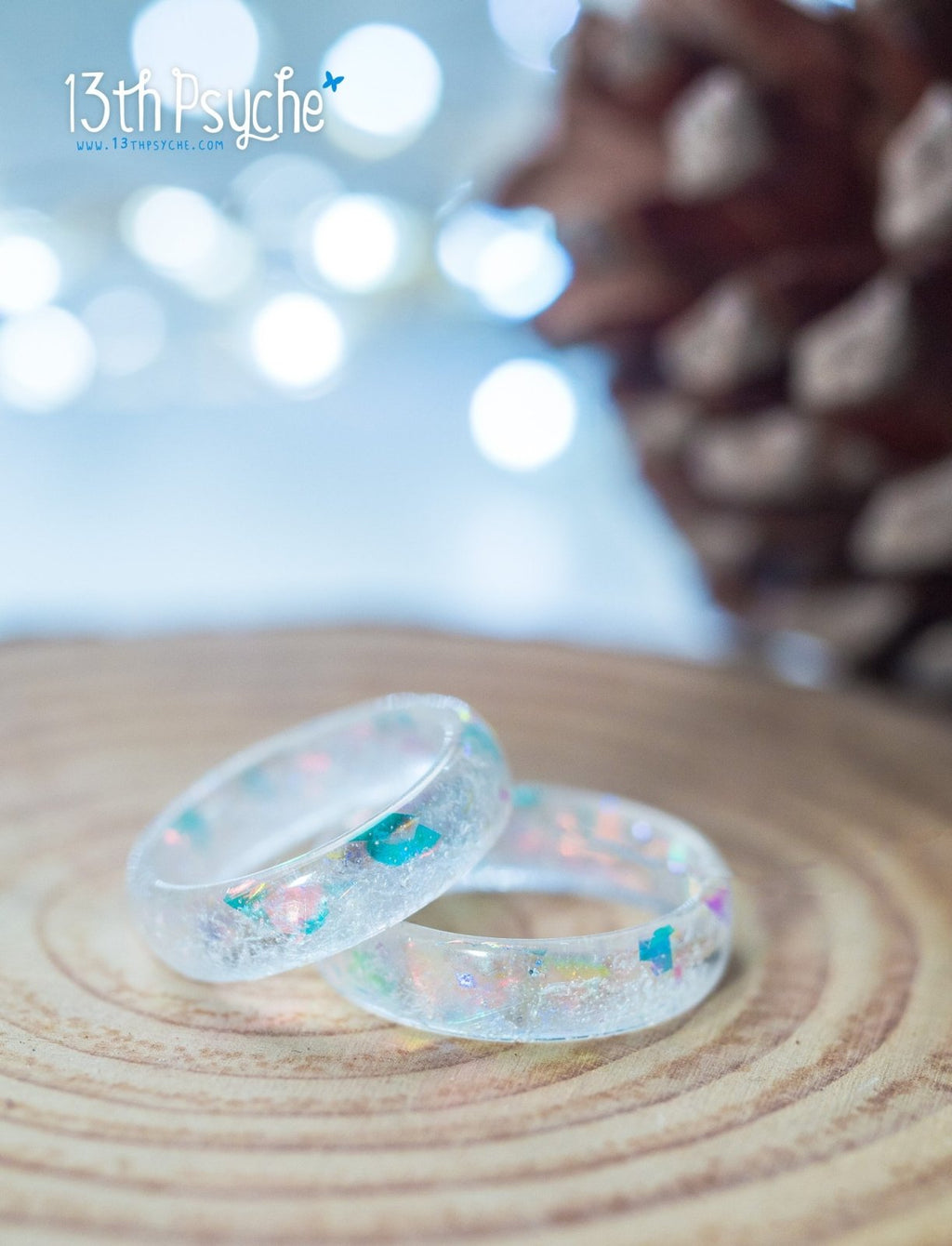Handmade Winter inspired frost resin ring, snow ring - 13th Psyche