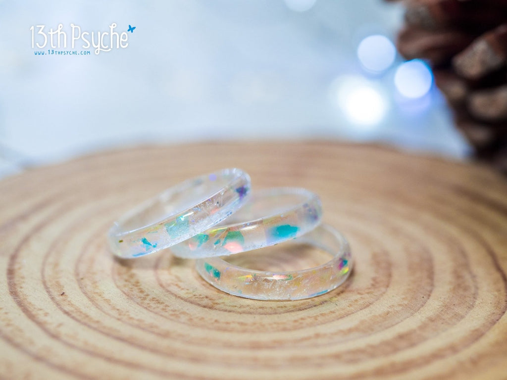 Handmade Winter inspired frost resin ring, snow ring - 13th Psyche