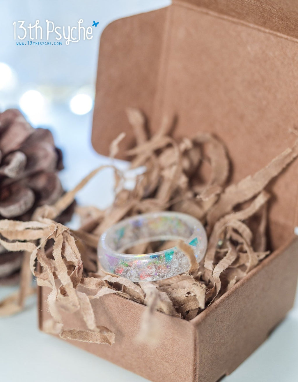 Handmade Winter inspired frost resin ring, snow ring - 13th Psyche