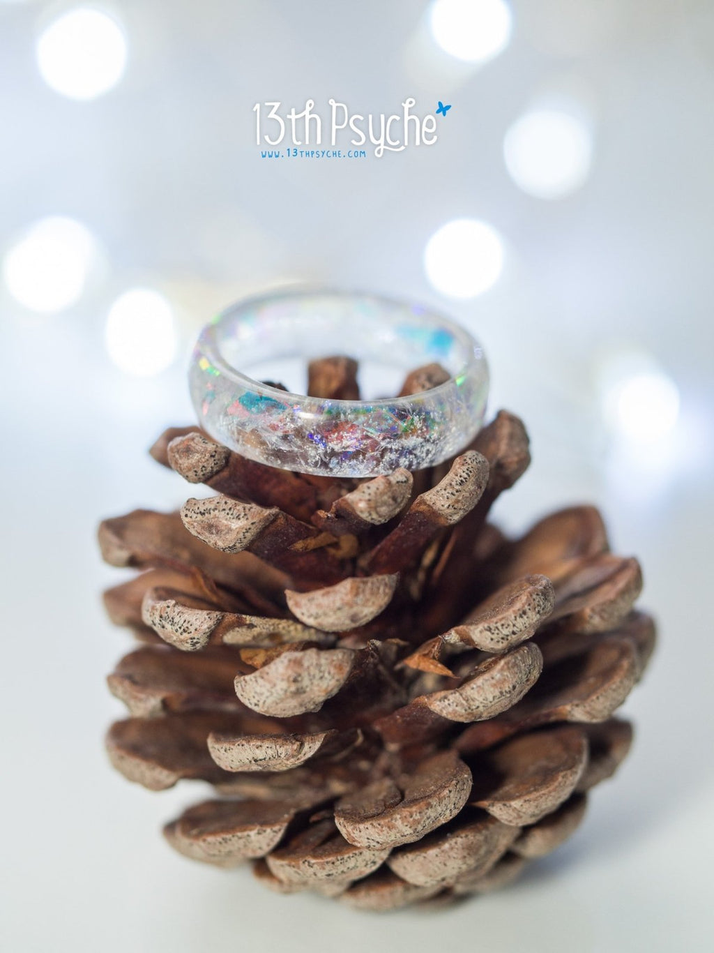 Handmade Winter inspired frost resin ring, snow ring - 13th Psyche