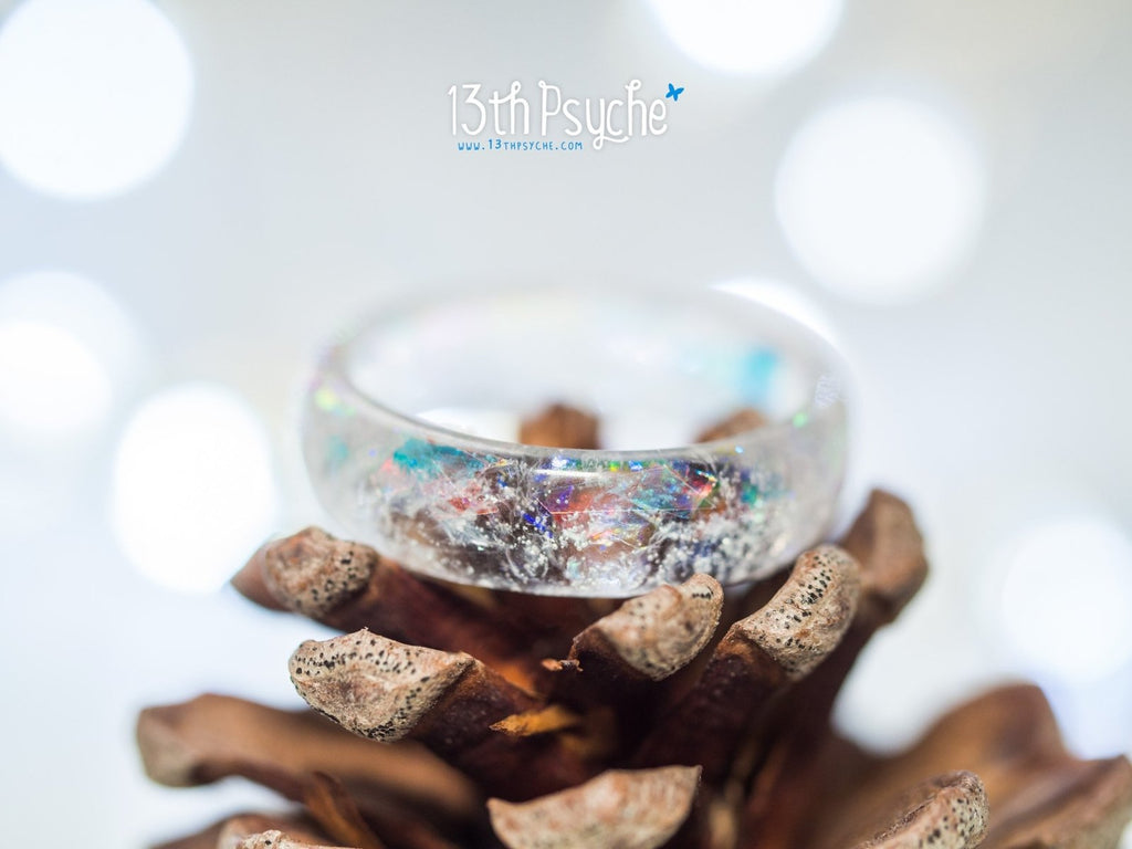Handmade Winter inspired frost resin ring, snow ring - 13th Psyche