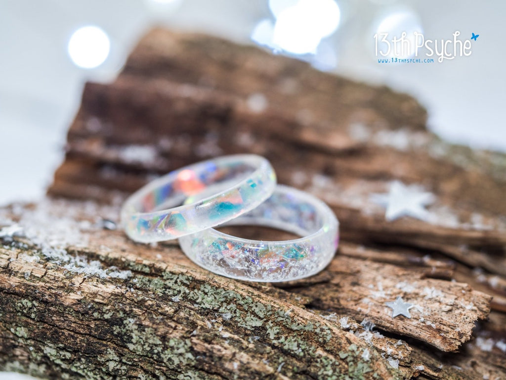 Handmade Winter inspired frost resin ring, snow ring - 13th Psyche