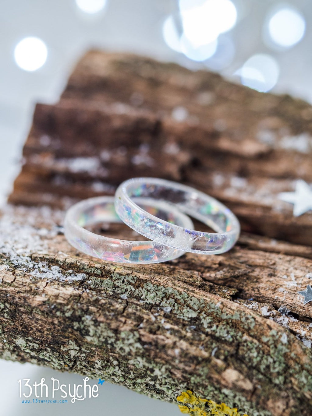 Handmade Winter inspired frost resin ring, snow ring - 13th Psyche