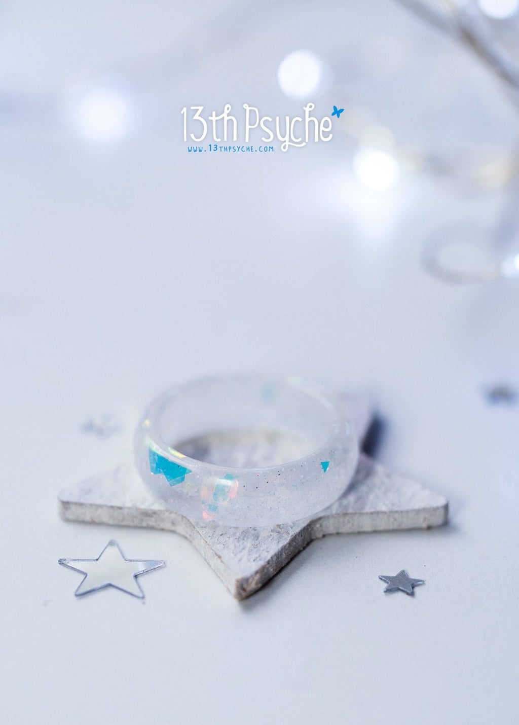 Handmade Winter inspired frost resin ring, snow ring - 13th Psyche
