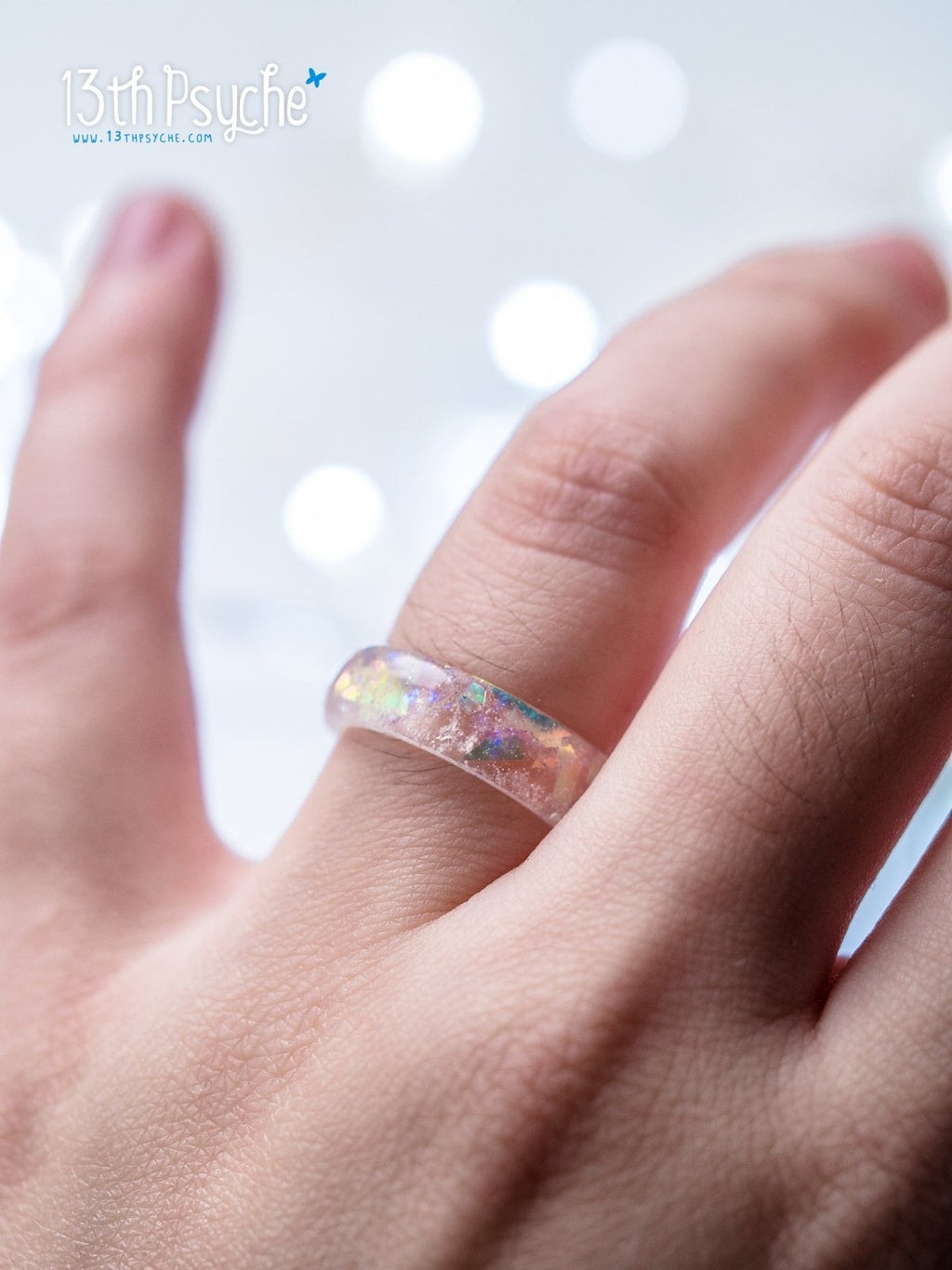 Handmade Winter inspired frost resin ring, snow ring - 13th Psyche