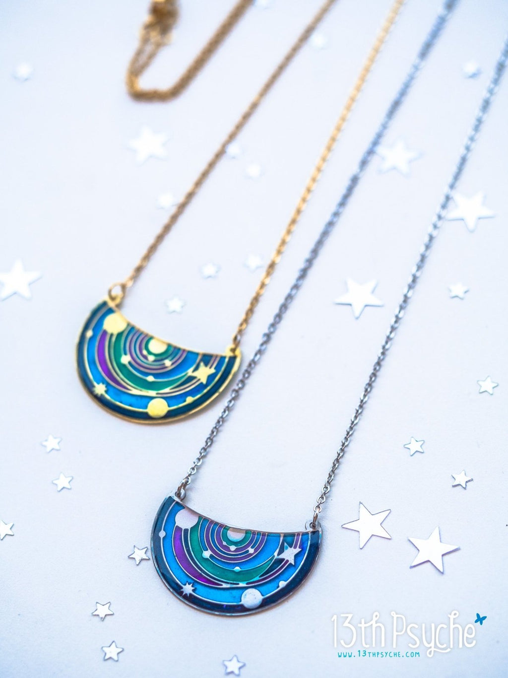 Handmade Solar System pendant necklace. Stained Glass inspired jewelry - 13th Psyche