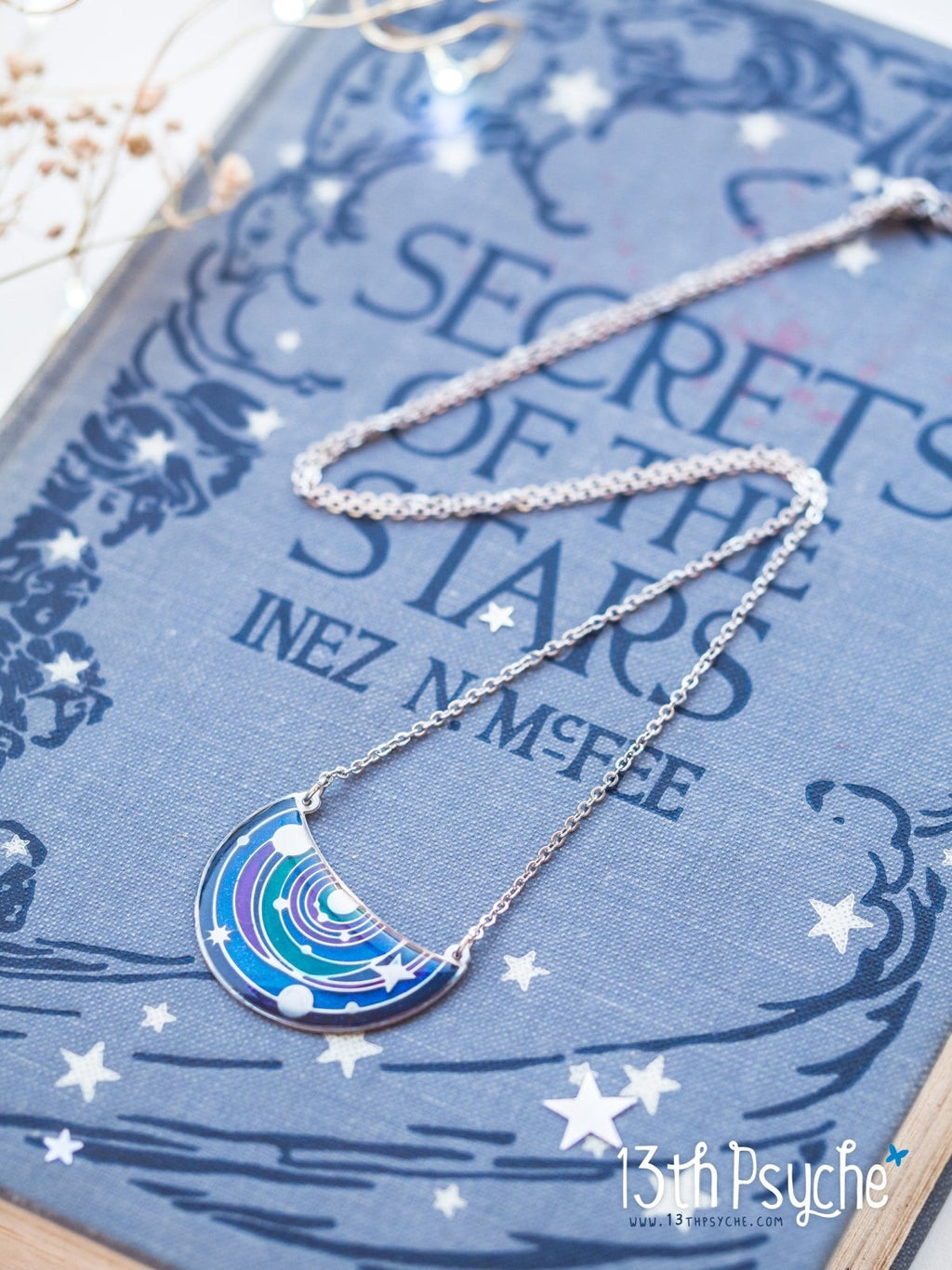 Handmade Solar System pendant necklace. Stained Glass inspired jewelry - 13th Psyche