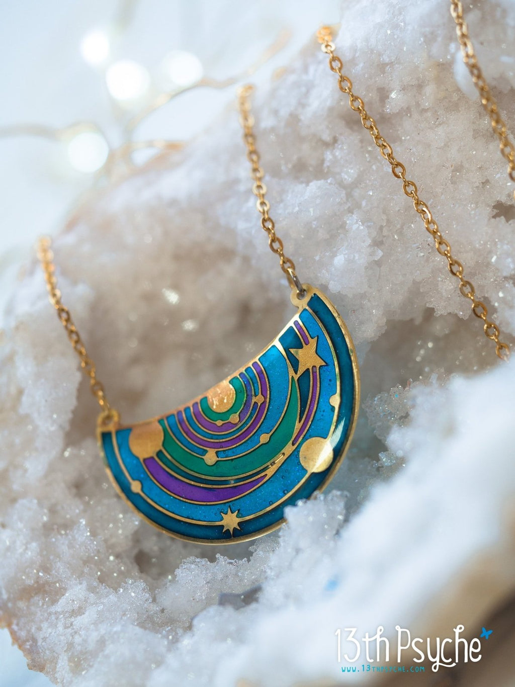 Handmade Solar System pendant necklace. Stained Glass inspired jewelry - 13th Psyche