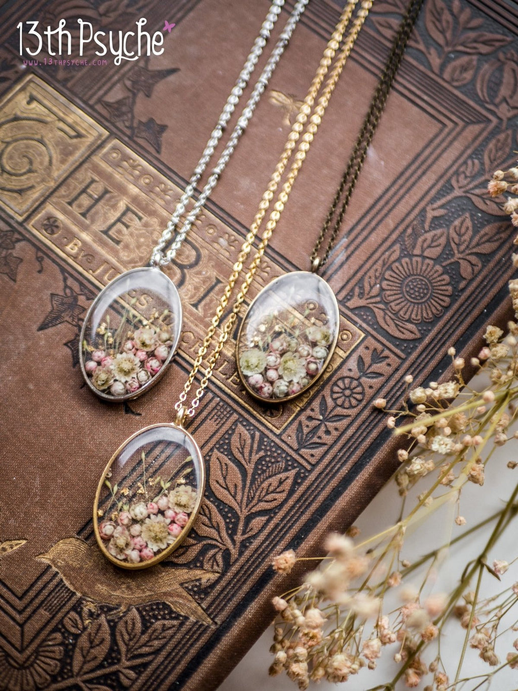 Handmade Real pink Ozothamnus flowers necklace - 13th Psyche