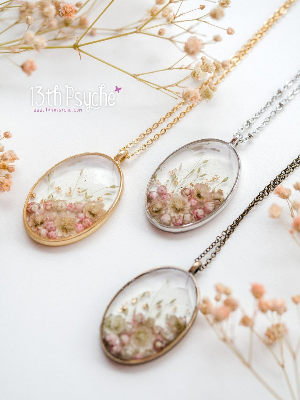 Handmade Real pink Ozothamnus flowers necklace - 13th Psyche