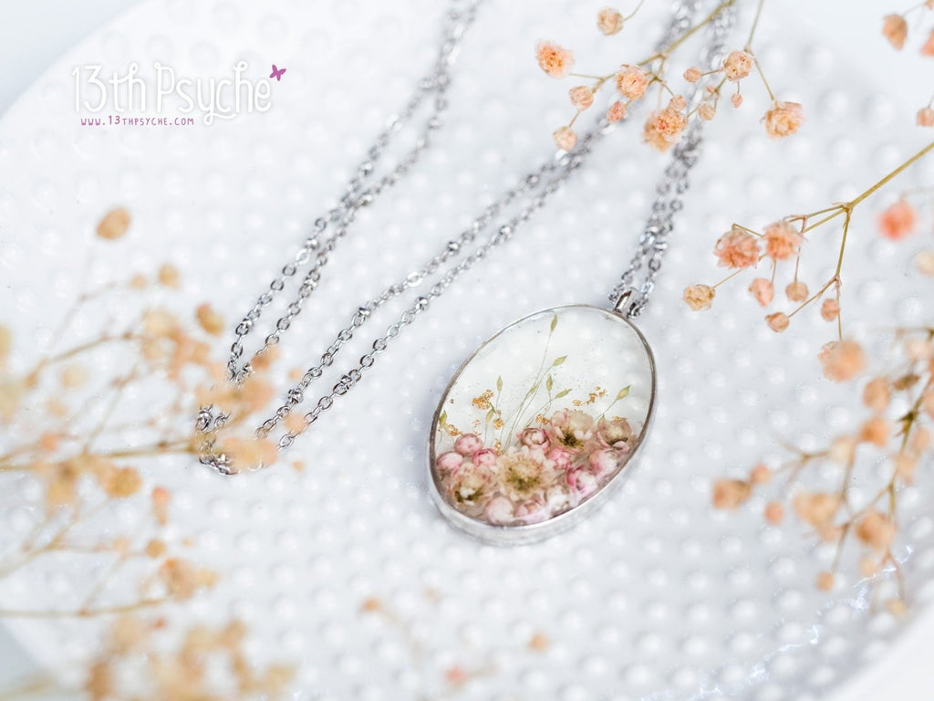 Handmade Real pink Ozothamnus flowers necklace - 13th Psyche