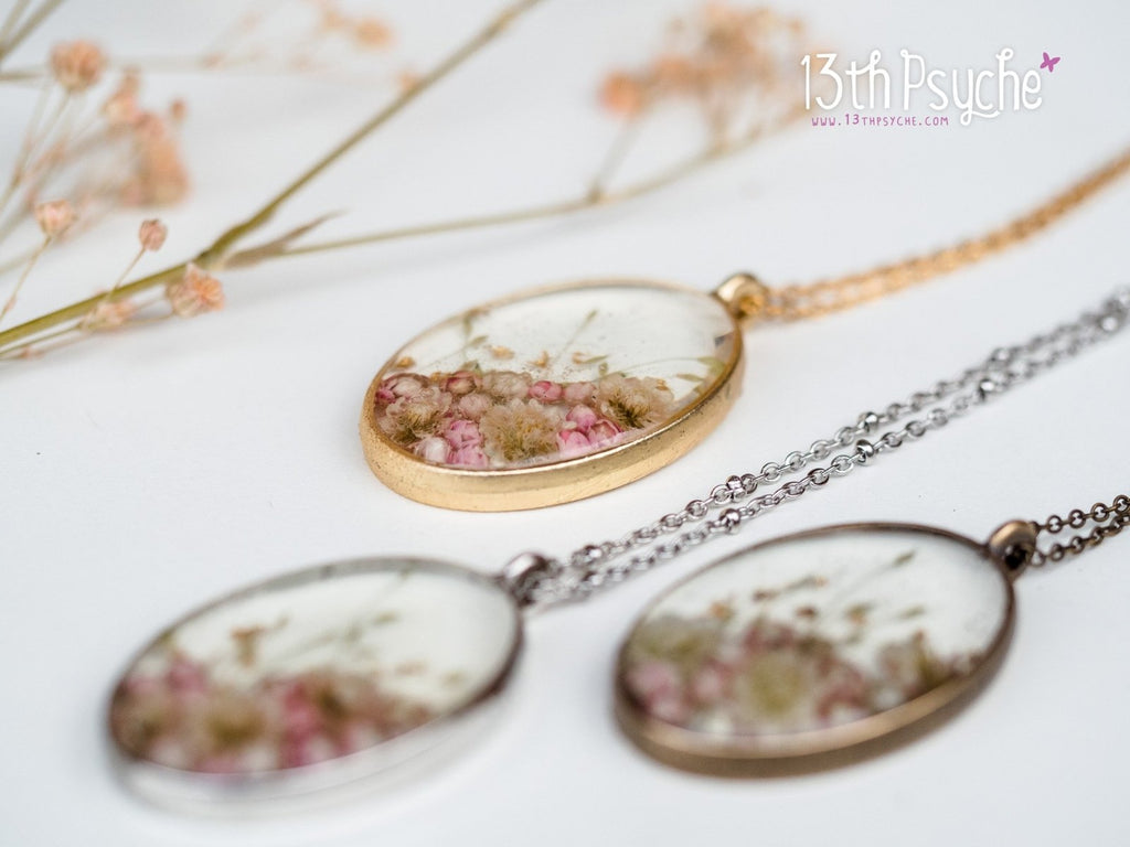 Handmade Real pink Ozothamnus flowers necklace - 13th Psyche