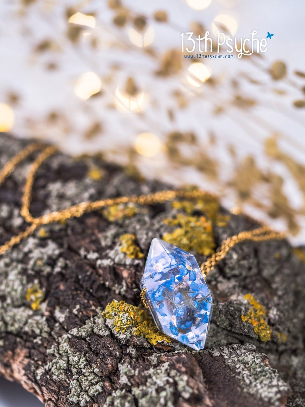 Handmade Forget me not flower crystal point pendant necklace - 13th Psyche