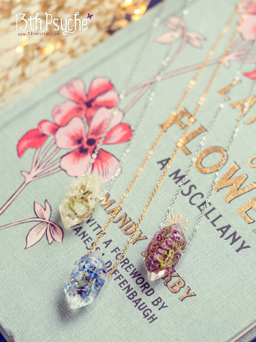 Handmade Heather flowers crystal point pendant necklace - 13th Psyche
