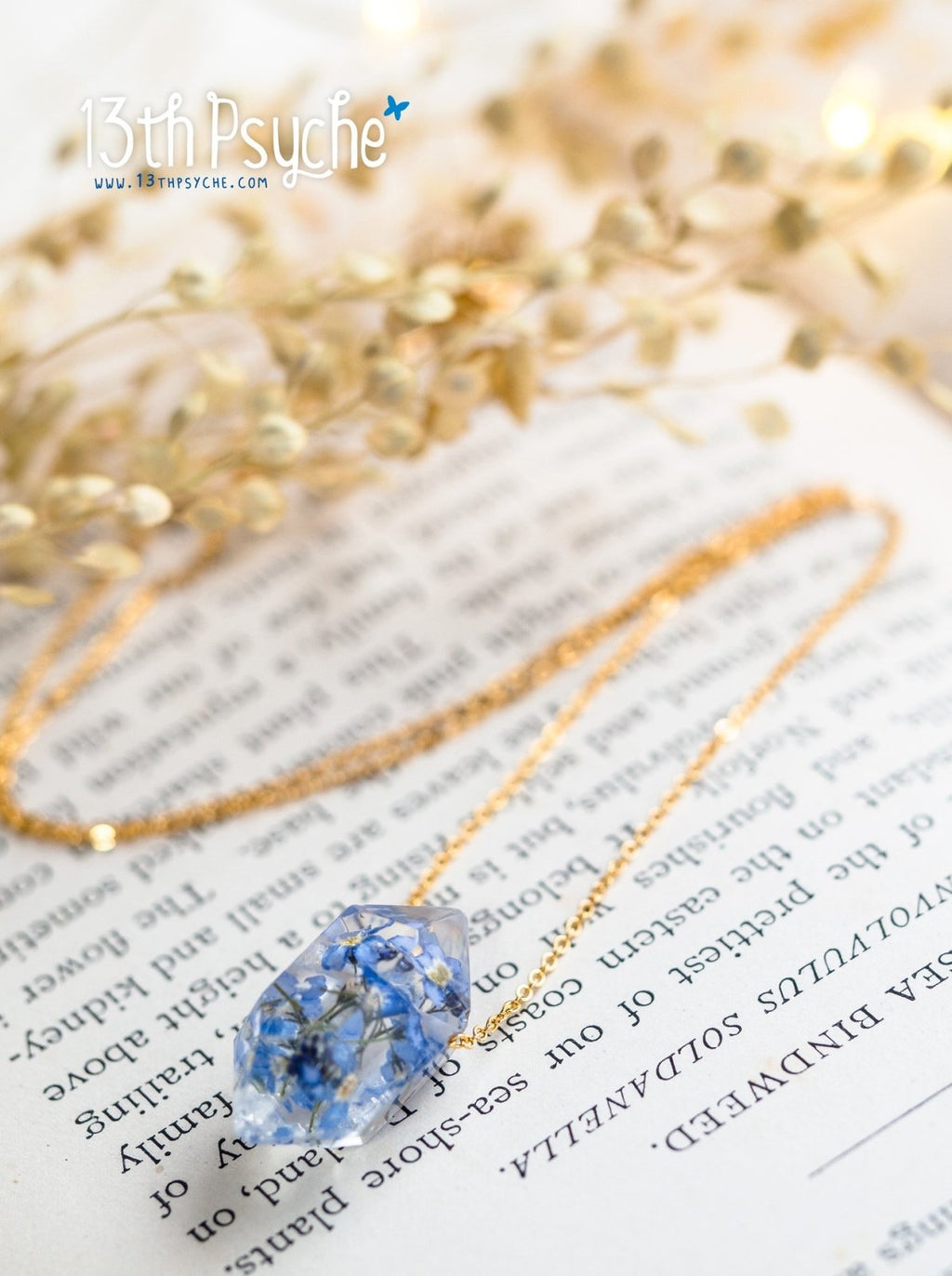 Handmade Forget me not flower crystal point pendant necklace - 13th Psyche