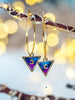 Handmade Hypoallergenic gold hoop earrings with triangle shape galaxy inspired charm - 13th Psyche