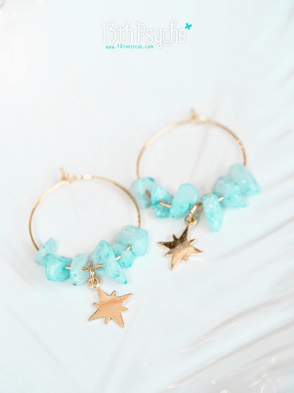 Handmade Amazonite hoop earrings with moon or star charm - 13th Psyche