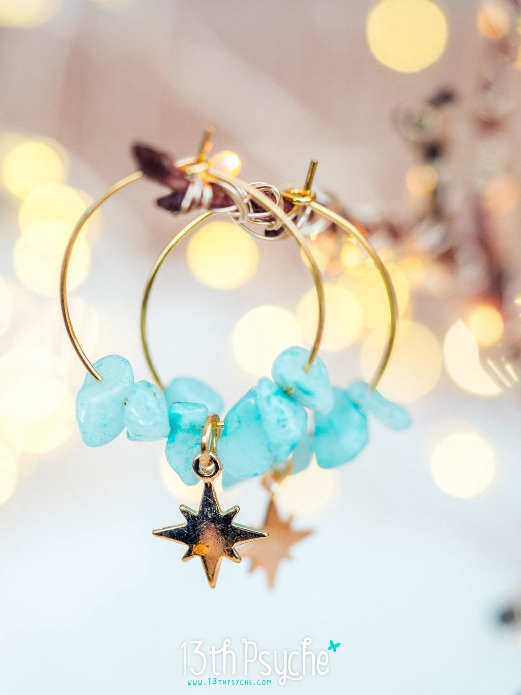 Handmade Amazonite hoop earrings with moon or star charm - 13th Psyche