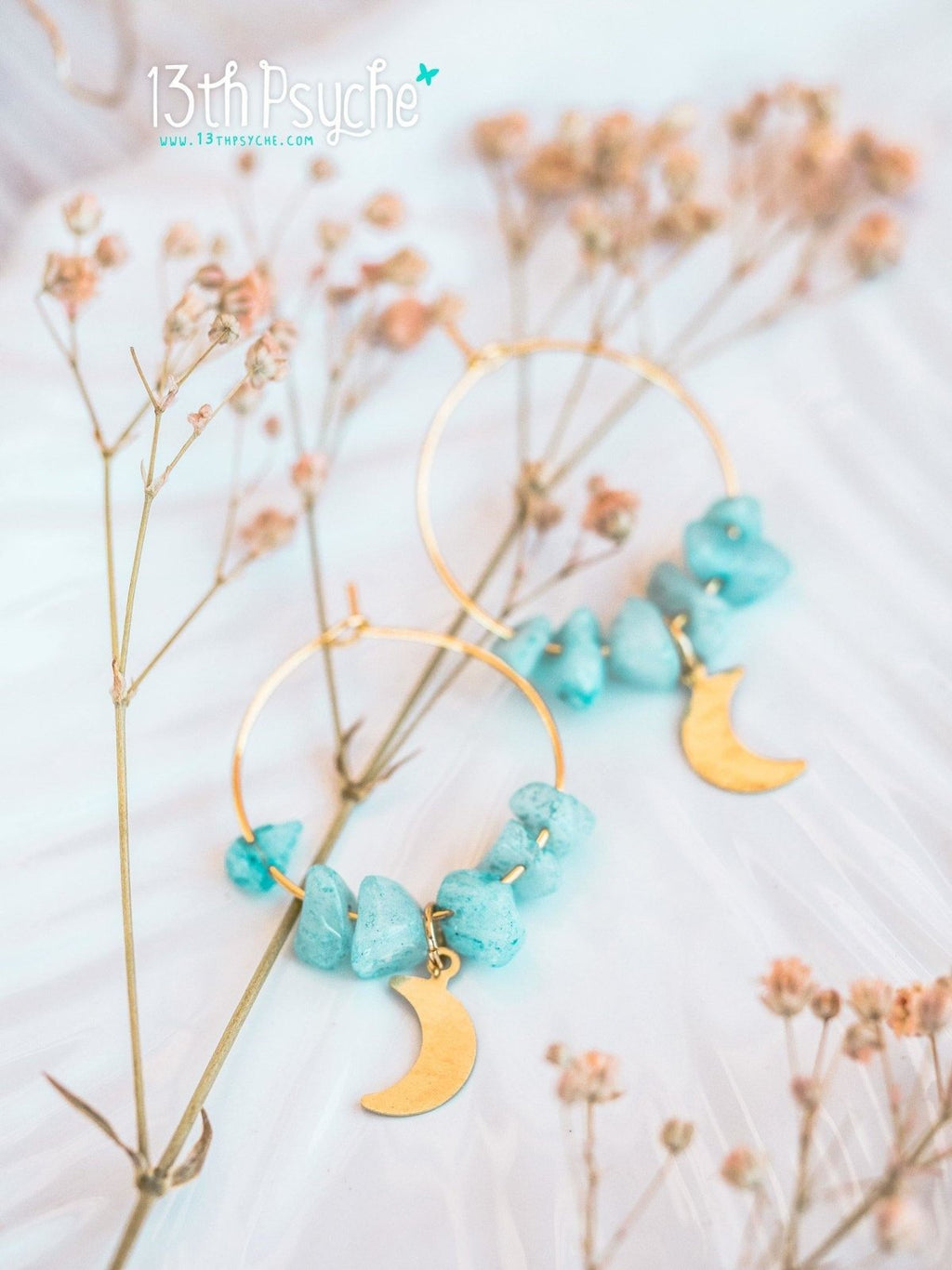 Handmade Amazonite hoop earrings with moon or star charm - 13th Psyche