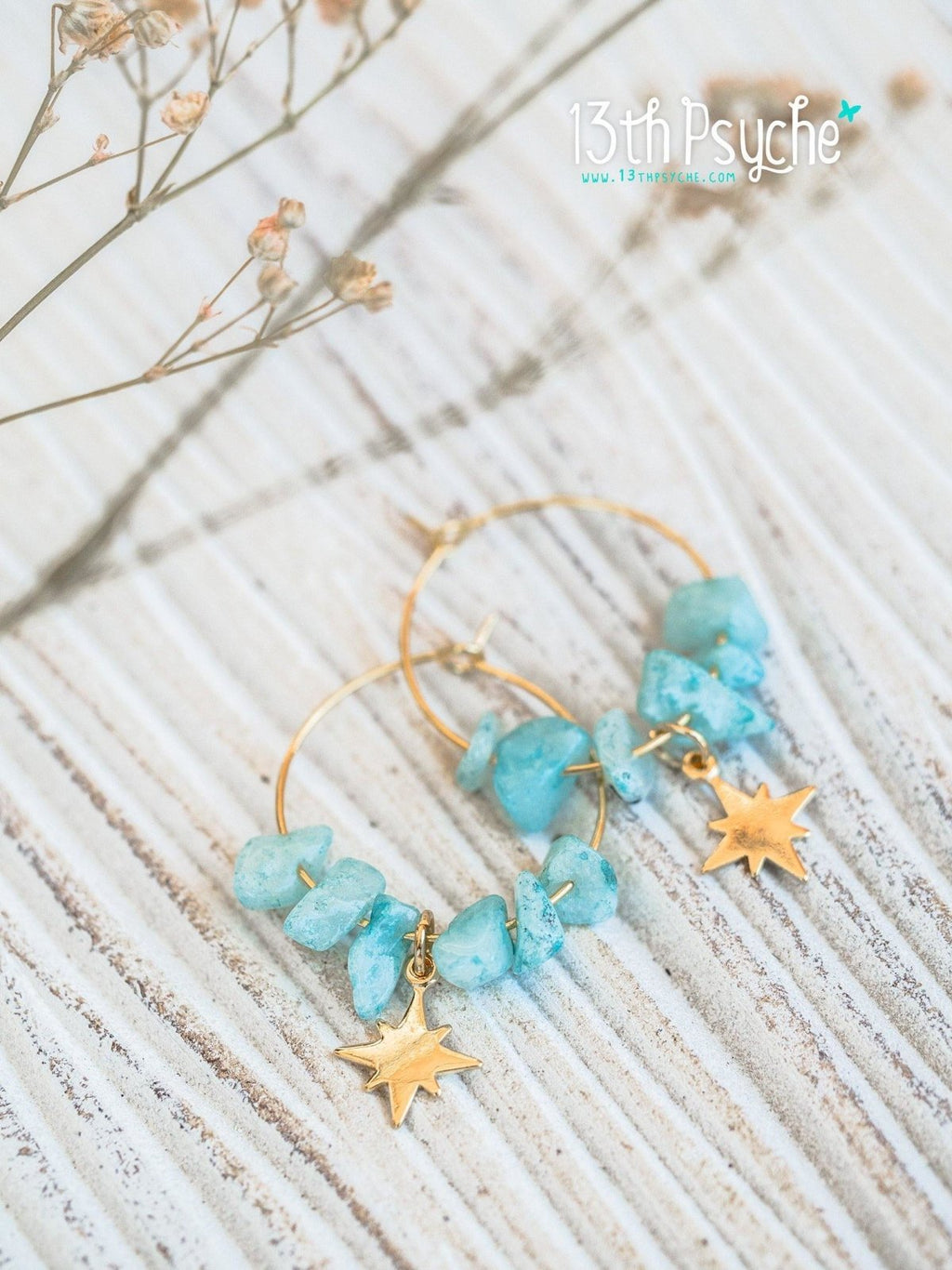 Handmade Amazonite hoop earrings with moon or star charm - 13th Psyche