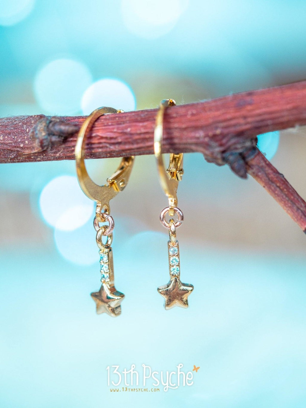 Handmade Cubic Zirconia shooting stars gold huggie hoop earrings - 13th Psyche