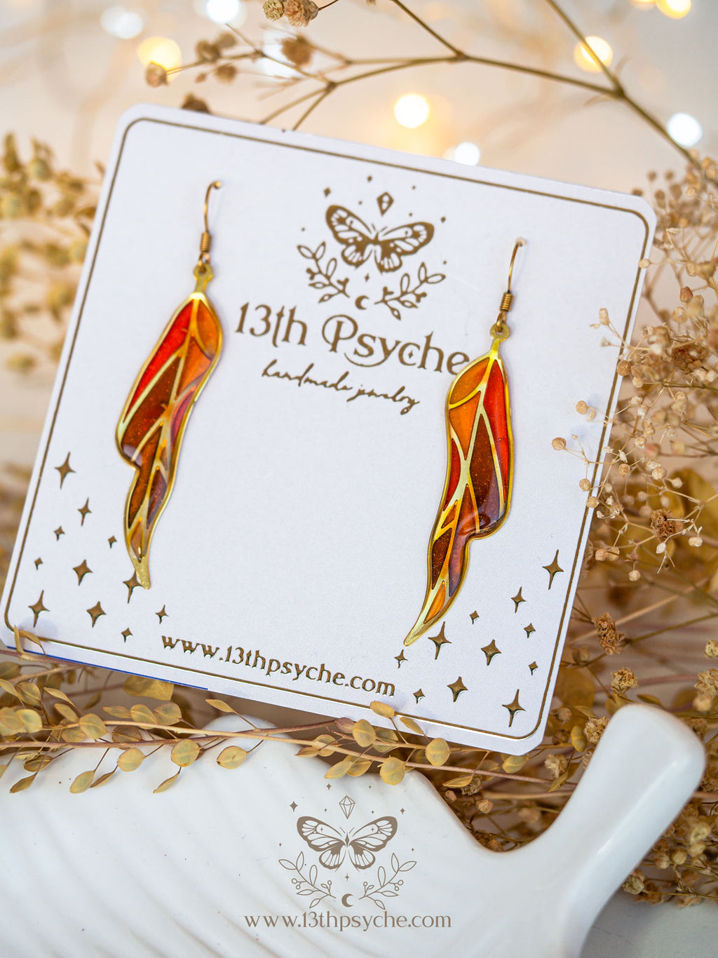 Handmade Stained glass inspired leaf earrings, Autumn version - 13th Psyche