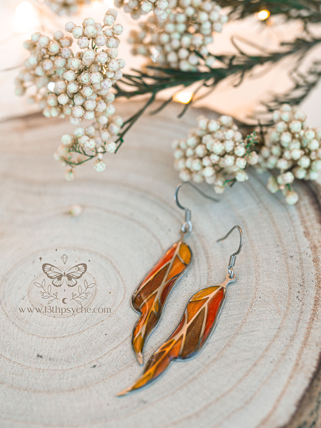 Handmade Stained glass inspired leaf earrings, Autumn version - 13th Psyche
