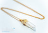 Handmade White raw quartz crystal point pendant necklace with golden stars - 13th Psyche