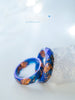 Handmade Iridescent blue faceted resin ring with rose gold flakes - 13th Psyche