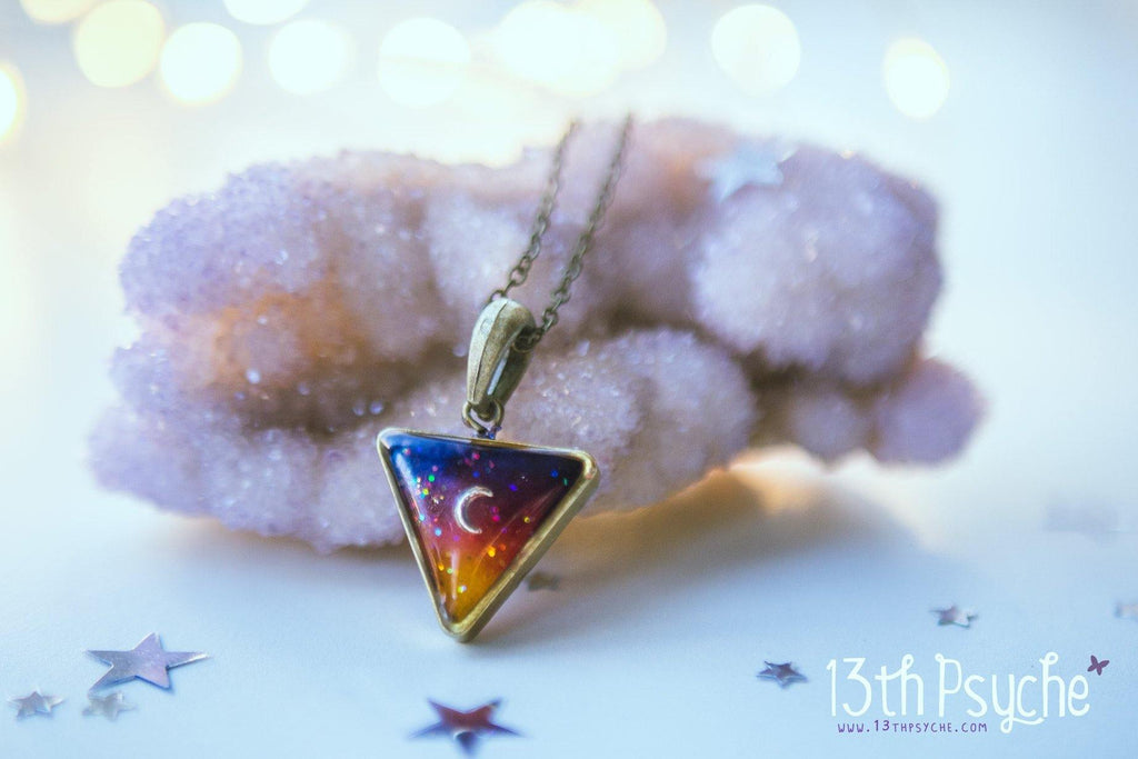 Handmade Bohemian resin moon triangle necklace - 13th Psyche