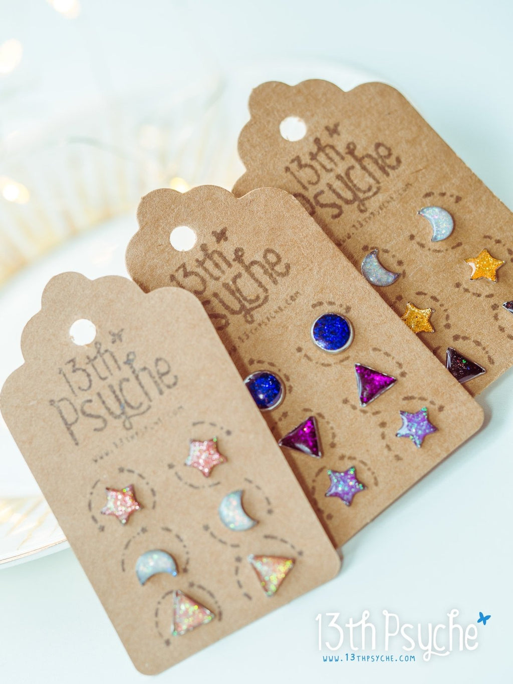 Handmade Stainless steel mini stud earrings, set of 3 - 13th Psyche