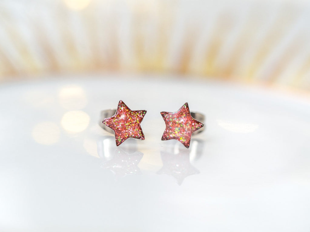 Handmade Glitter star stud earrings, Stainless steel - 13th Psyche