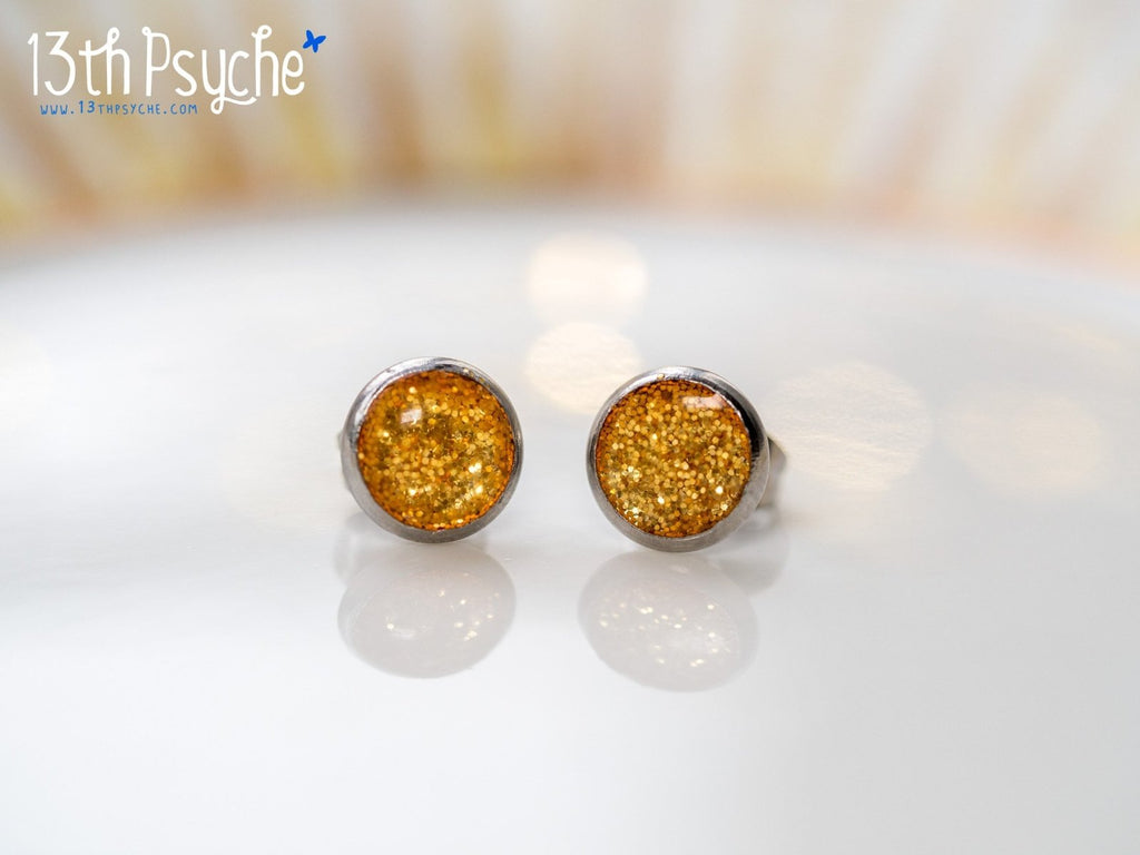 Handmade Glitter button stud earrings, Stainless steel - 13th Psyche