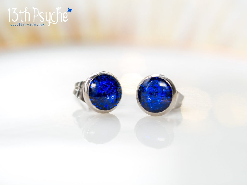 Handmade Glitter button stud earrings, Stainless steel - 13th Psyche