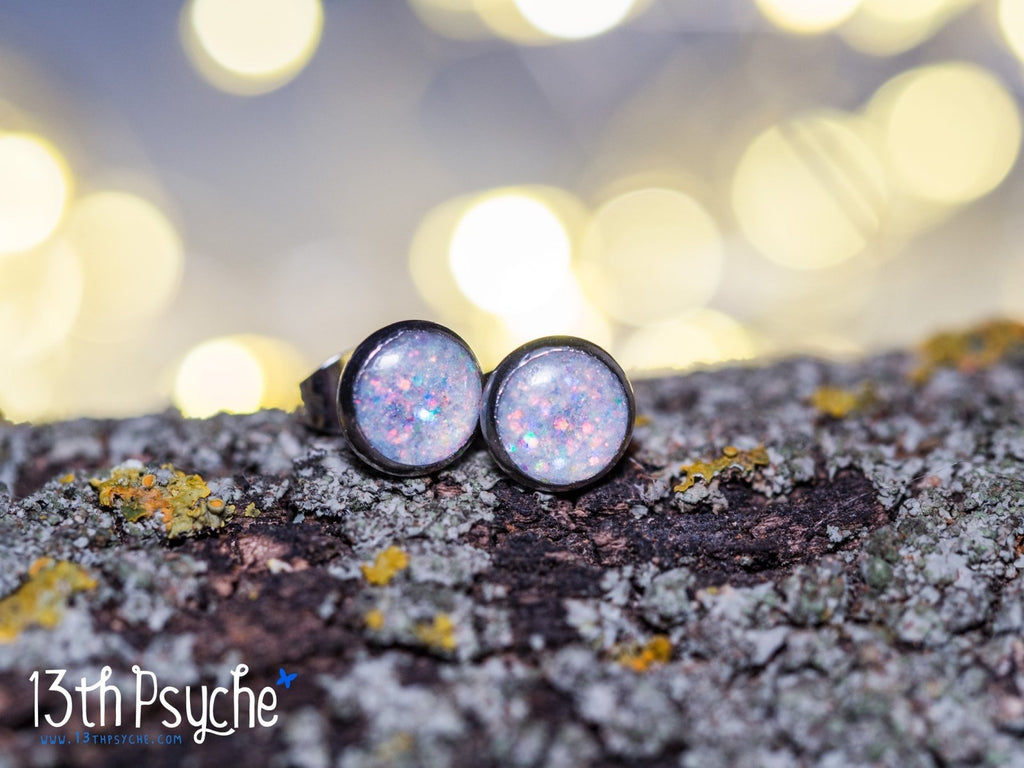 Handmade Glitter button stud earrings, Stainless steel - 13th Psyche